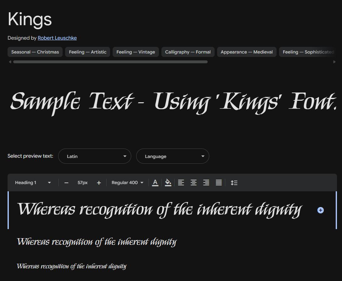 Image sample preview for text using Kings font family