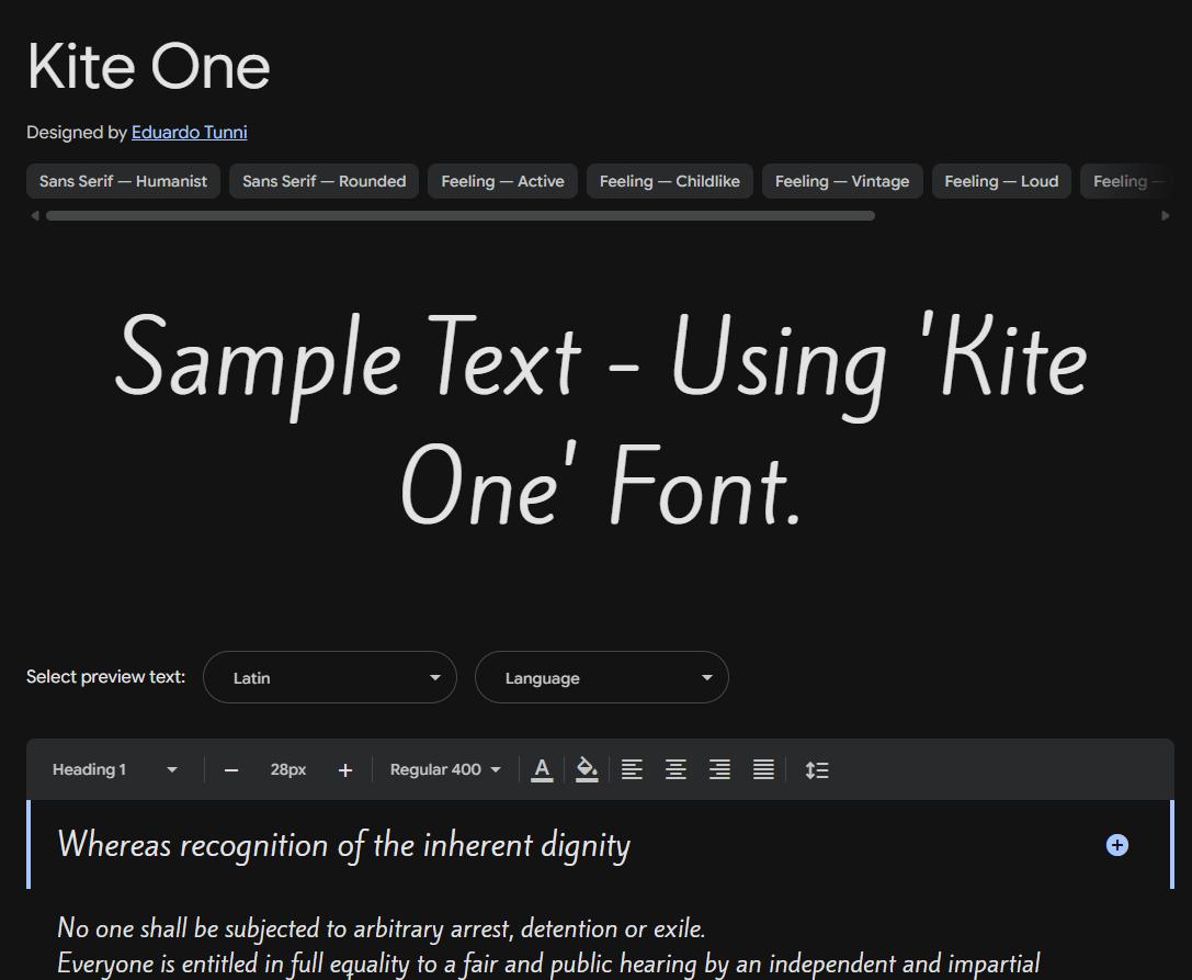 Image sample preview for text using Kite One font family