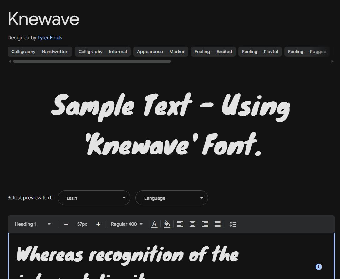 Image sample preview for text using Knewave font family