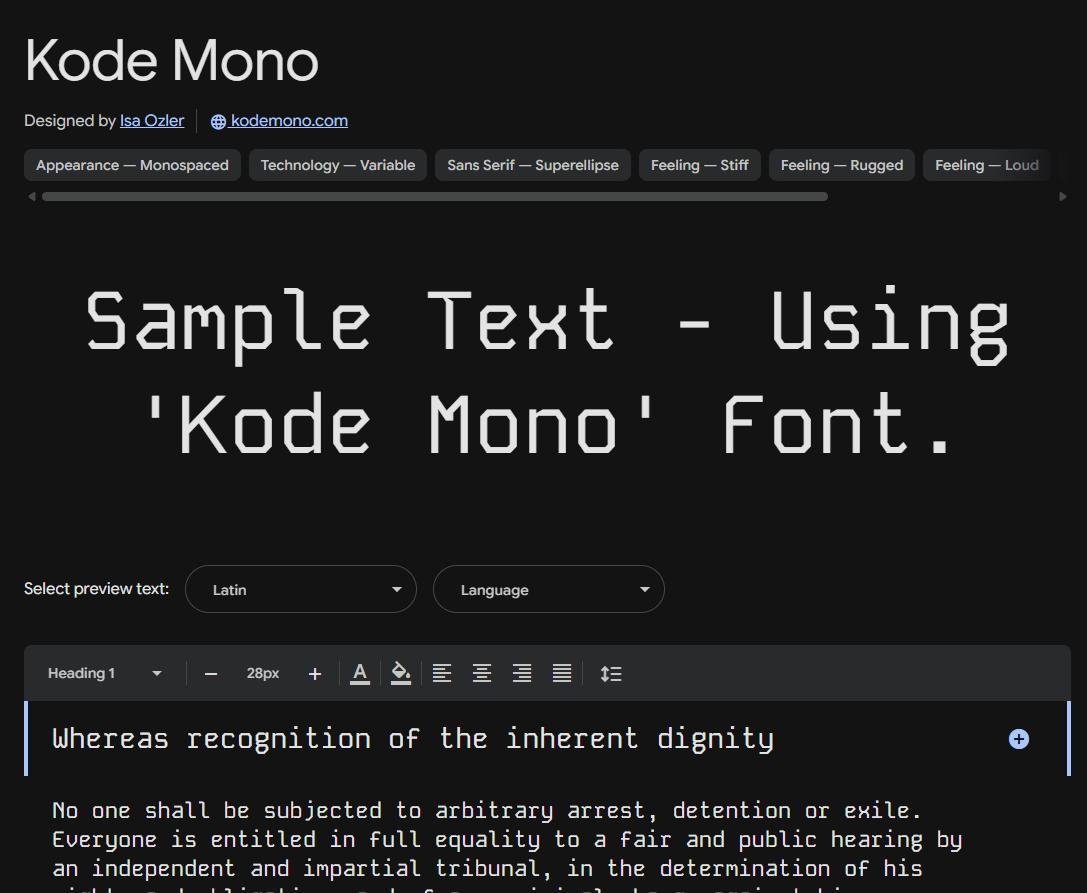 Image sample preview for text using Kode Mono font family