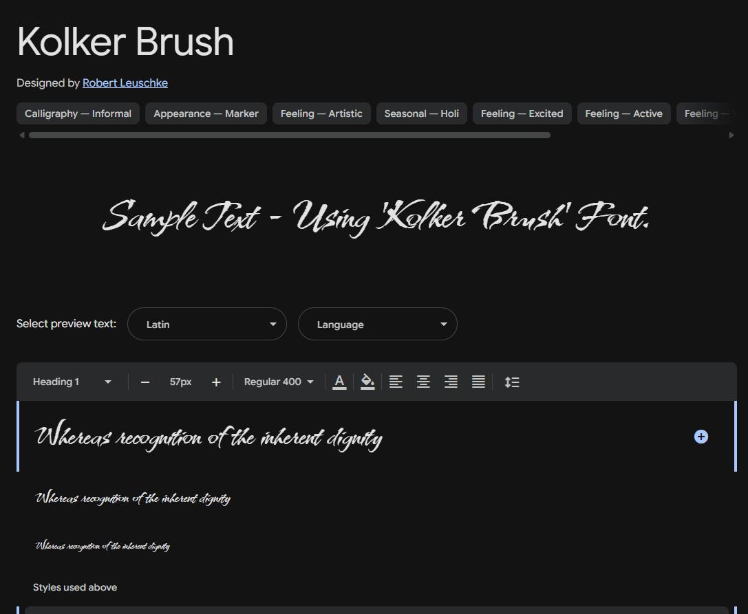 Image sample preview for text using Kolker Brush font family