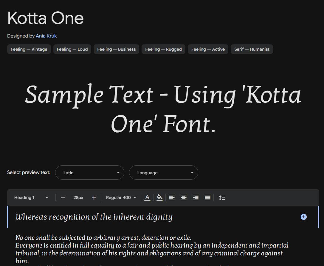 Image sample preview for text using Kotta One font family