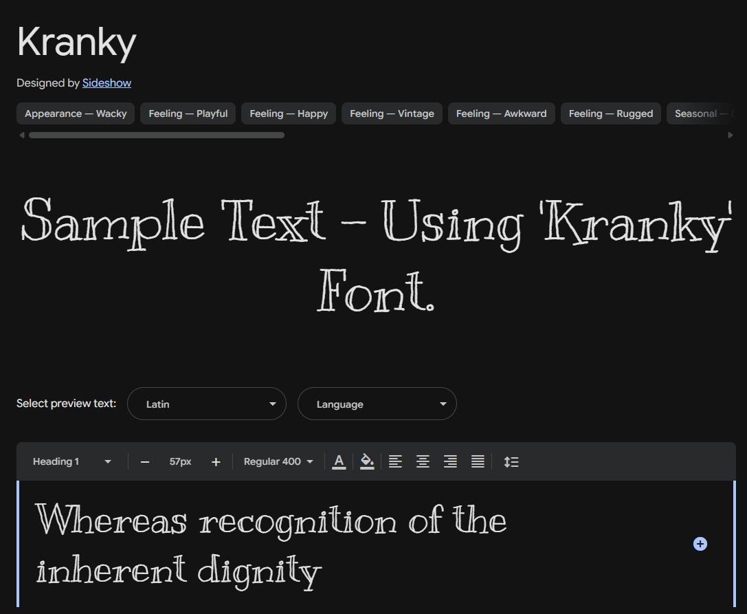 Image sample preview for text using Kranky font family