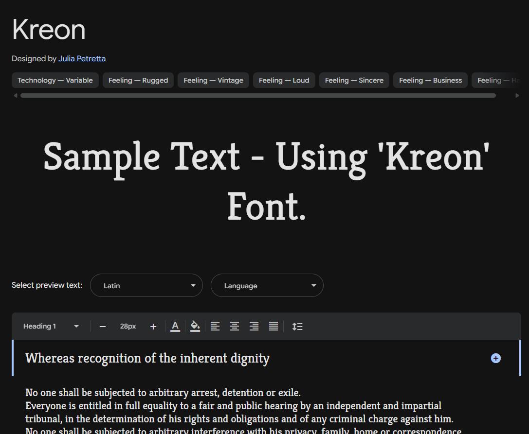 Image sample preview for text using Kreon font family