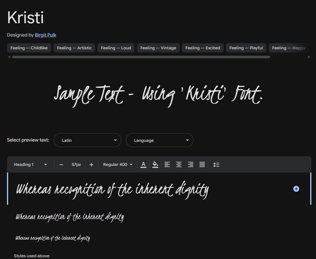 Image sample preview for text using Kristi font family