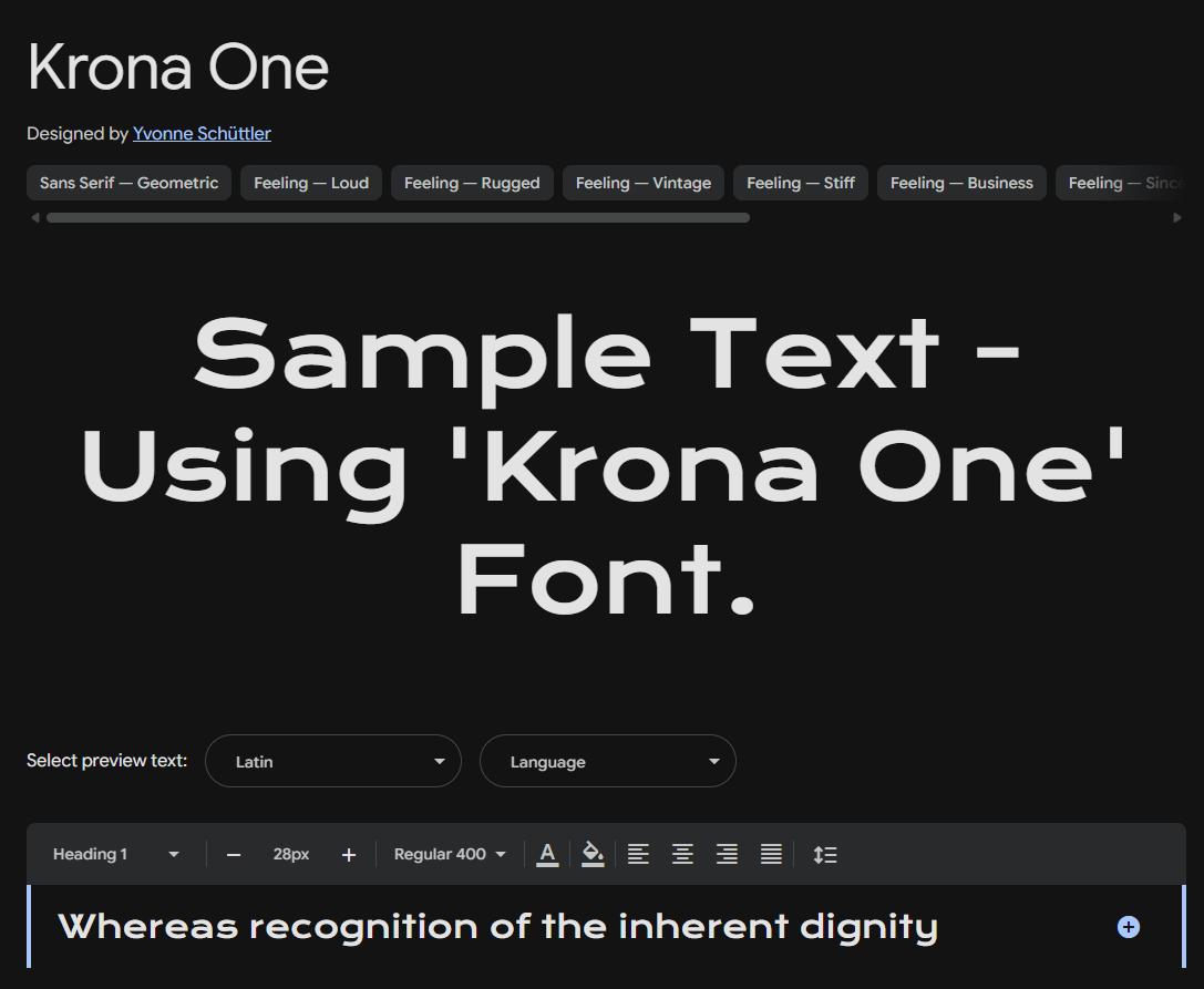 Image sample preview for text using Krona One font family
