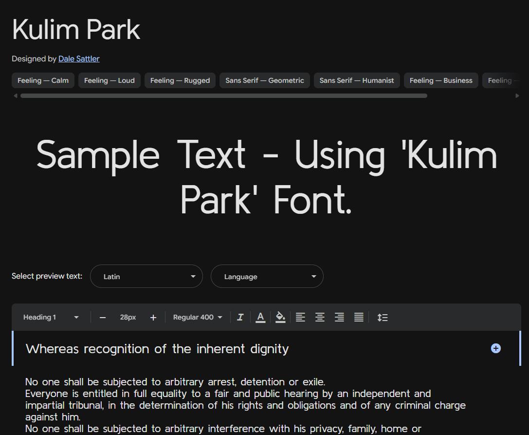 Image sample preview for text using Kulim Park font family