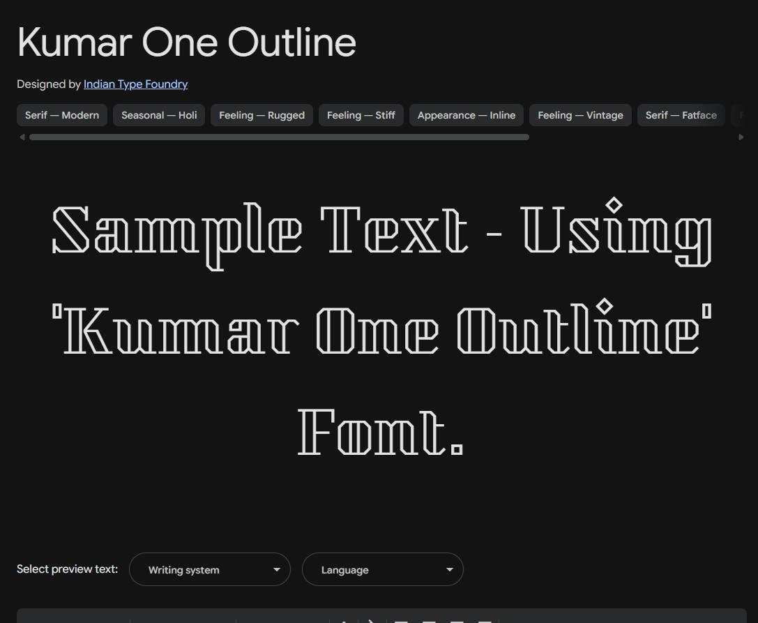 Image sample preview for text using Kumar One Outline font family