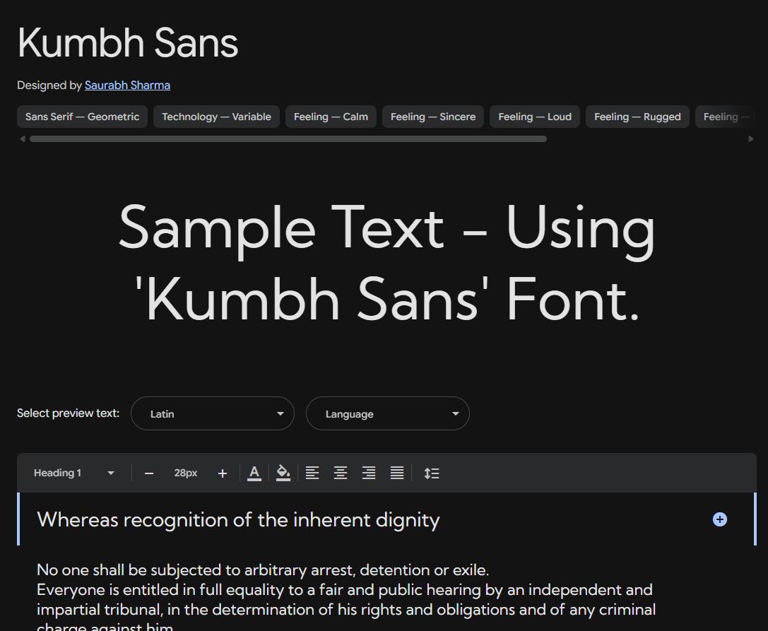 Image sample preview for text using Kumbh Sans font family