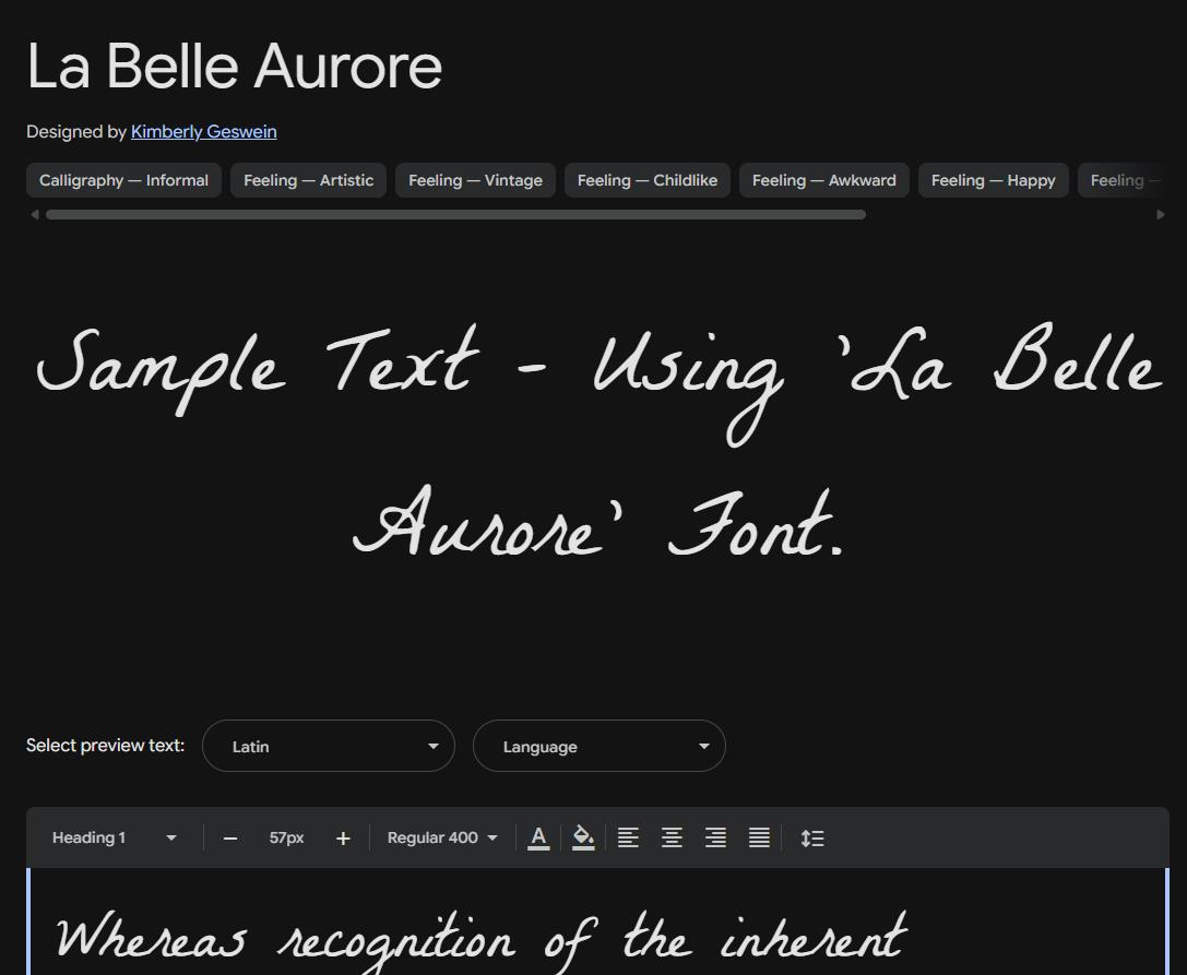 Image sample preview for text using La Belle Aurore font family