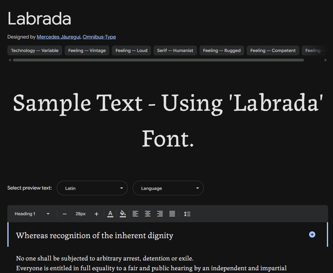Image sample preview for text using Labrada font family