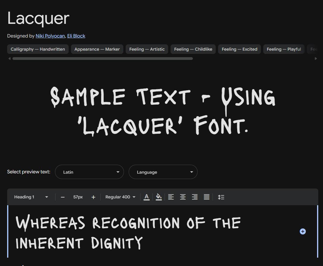 Image sample preview for text using Lacquer font family