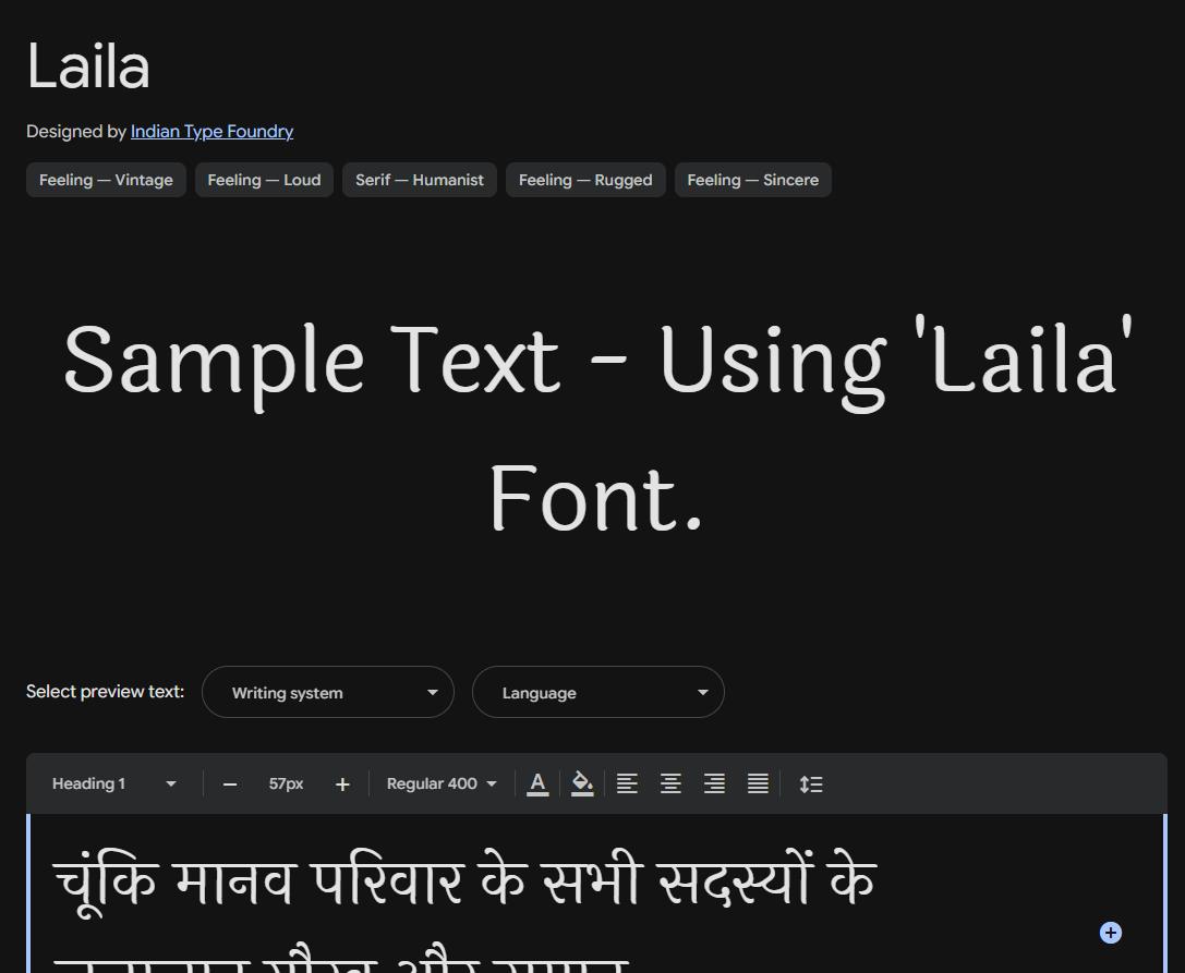 Image sample preview for text using Laila font family