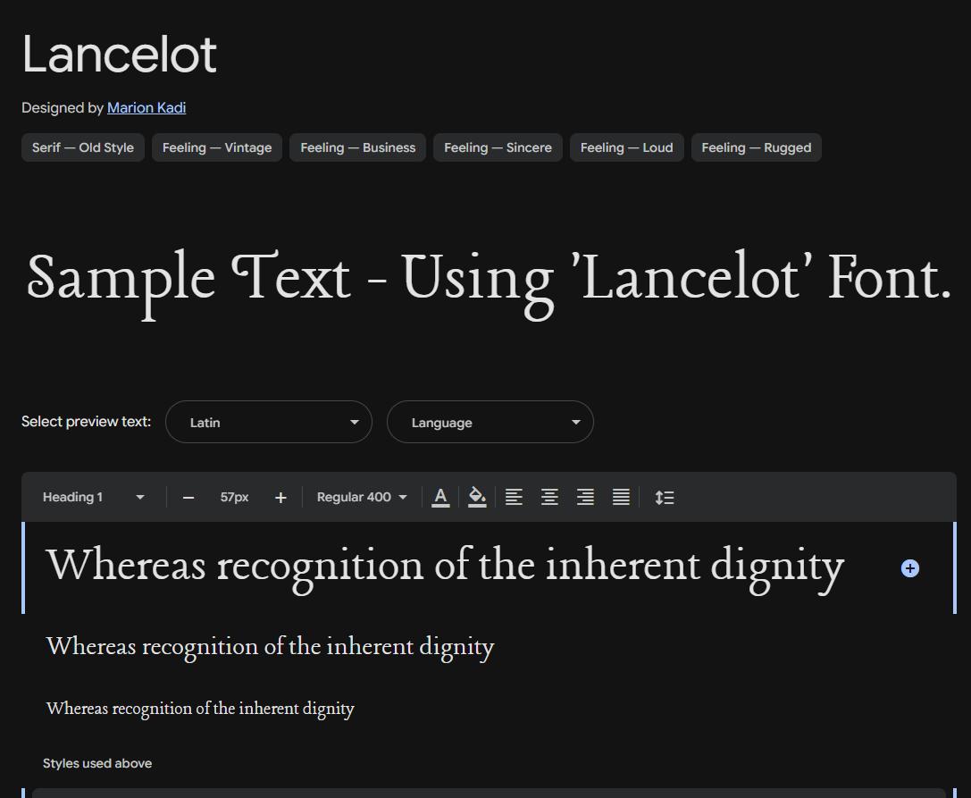 Image sample preview for text using Lancelot font family