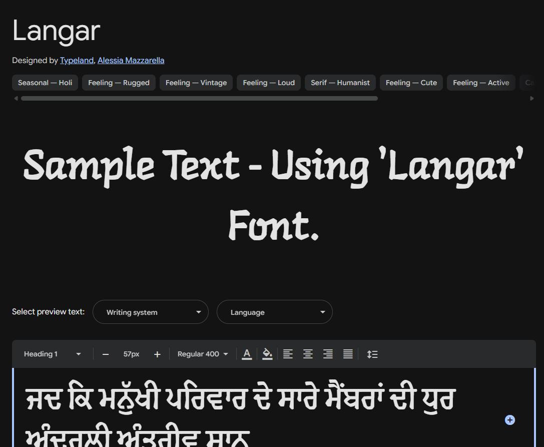 Image sample preview for text using Langar font family