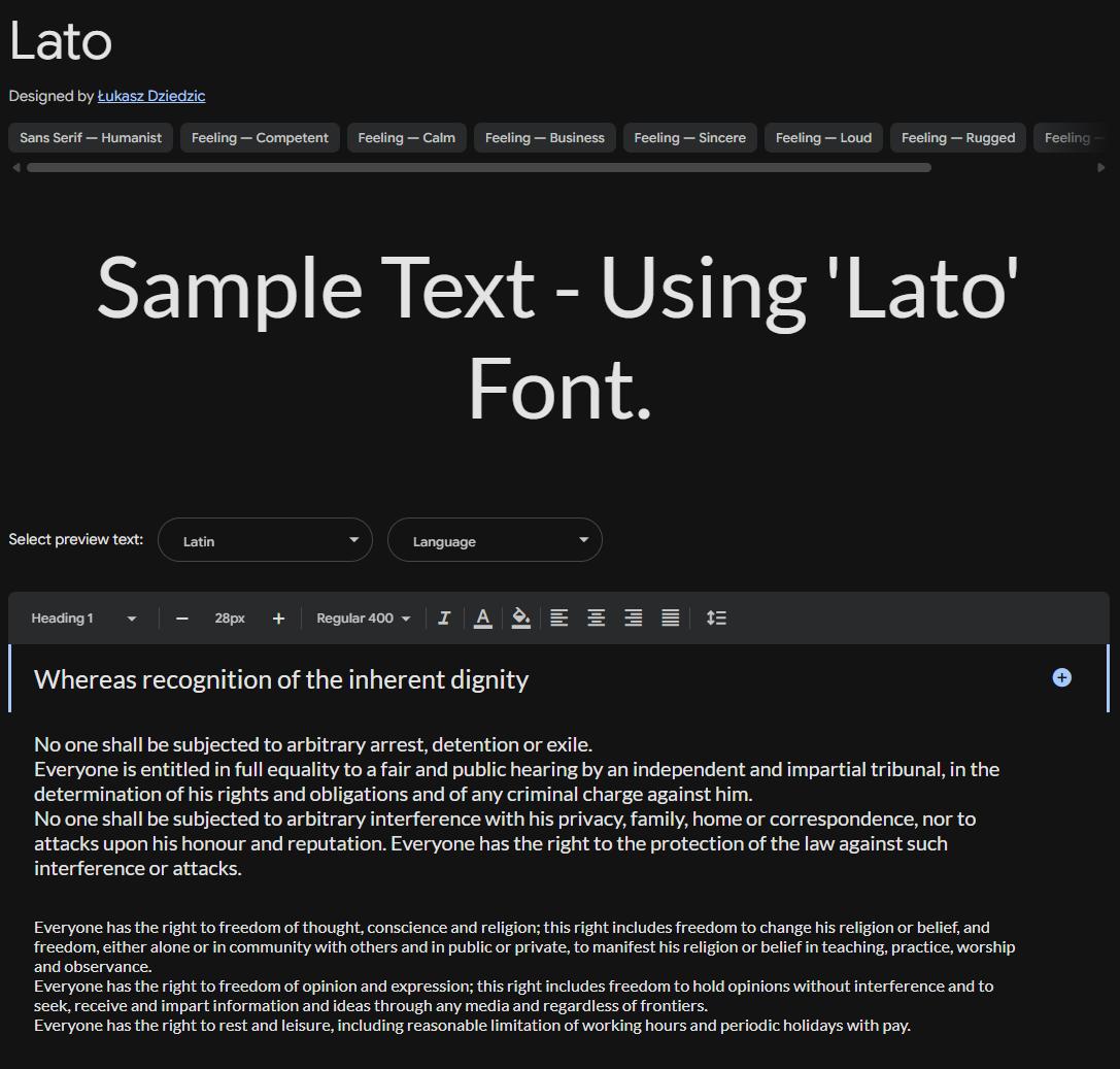 Image sample preview for text using Lato font family