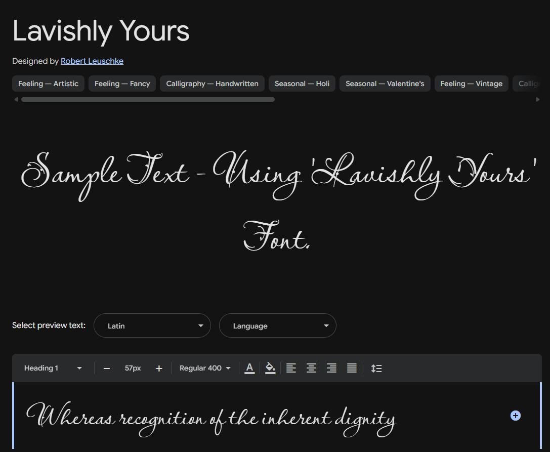 Image sample preview for text using Lavishly Yours font family