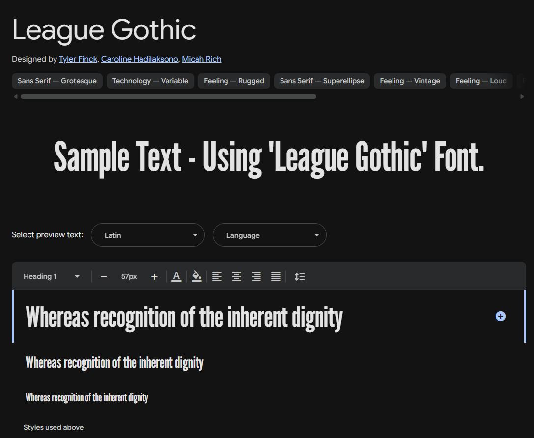 Image sample preview for text using League Gothic font family