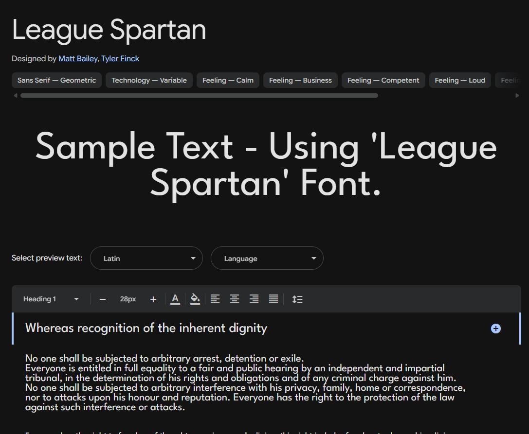 Image sample preview for text using League Spartan font family