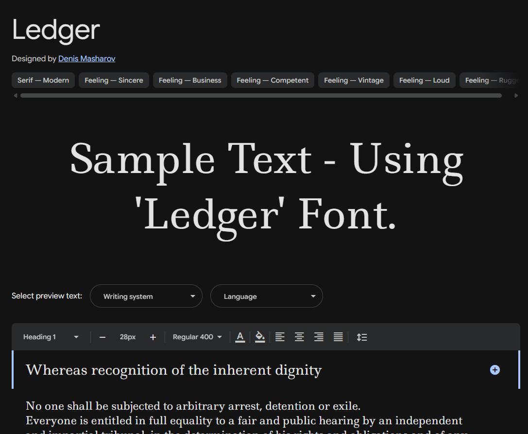 Image sample preview for text using Ledger font family