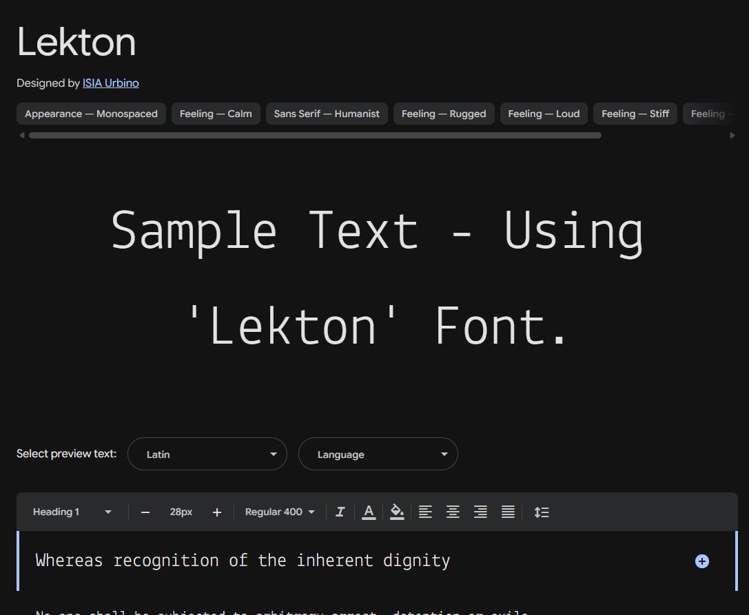 Image sample preview for text using Lekton font family