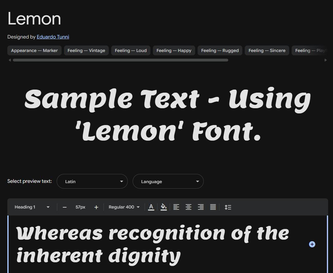 Image sample preview for text using Lemon font family