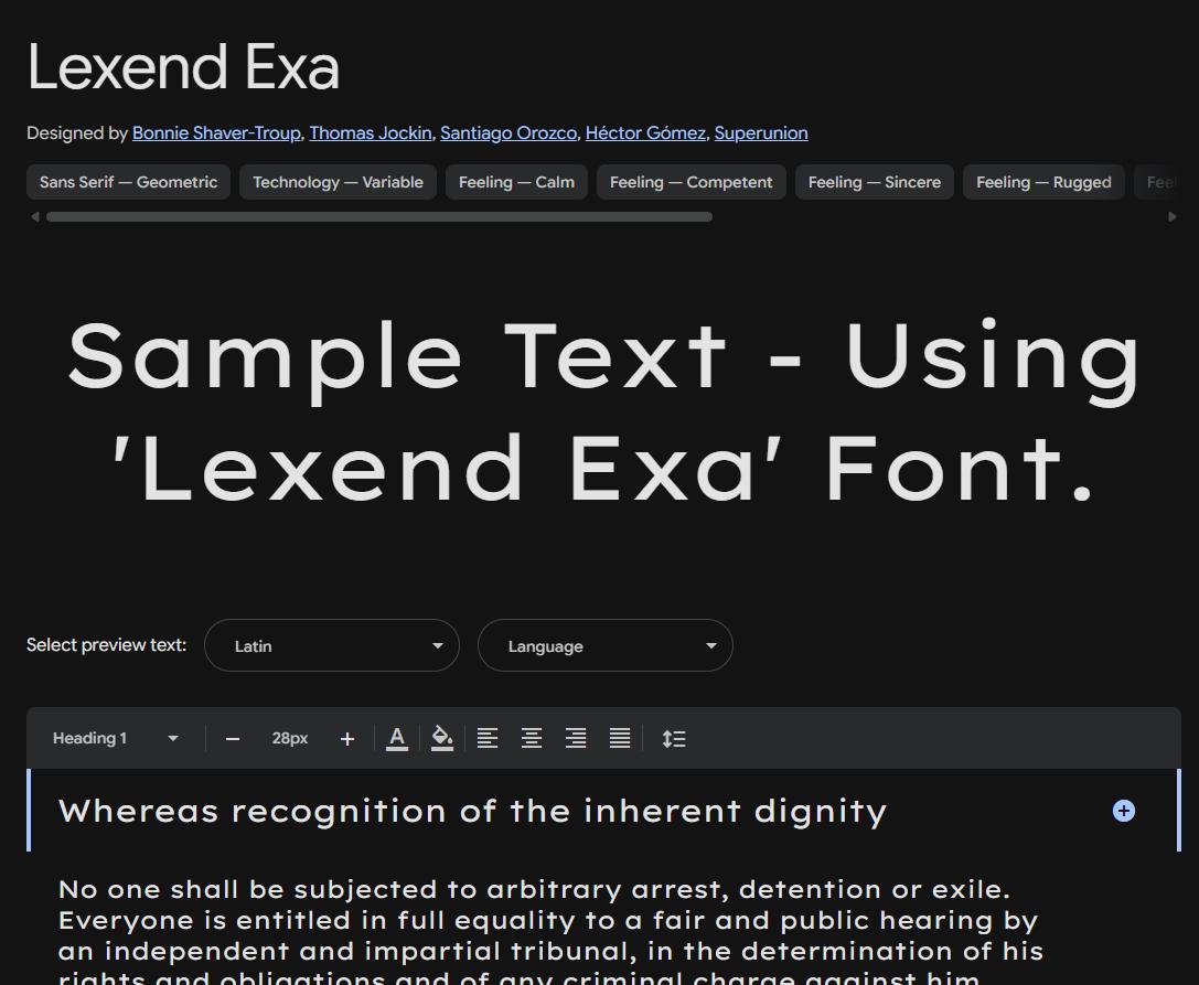 Image sample preview for text using Lexend Exa font family