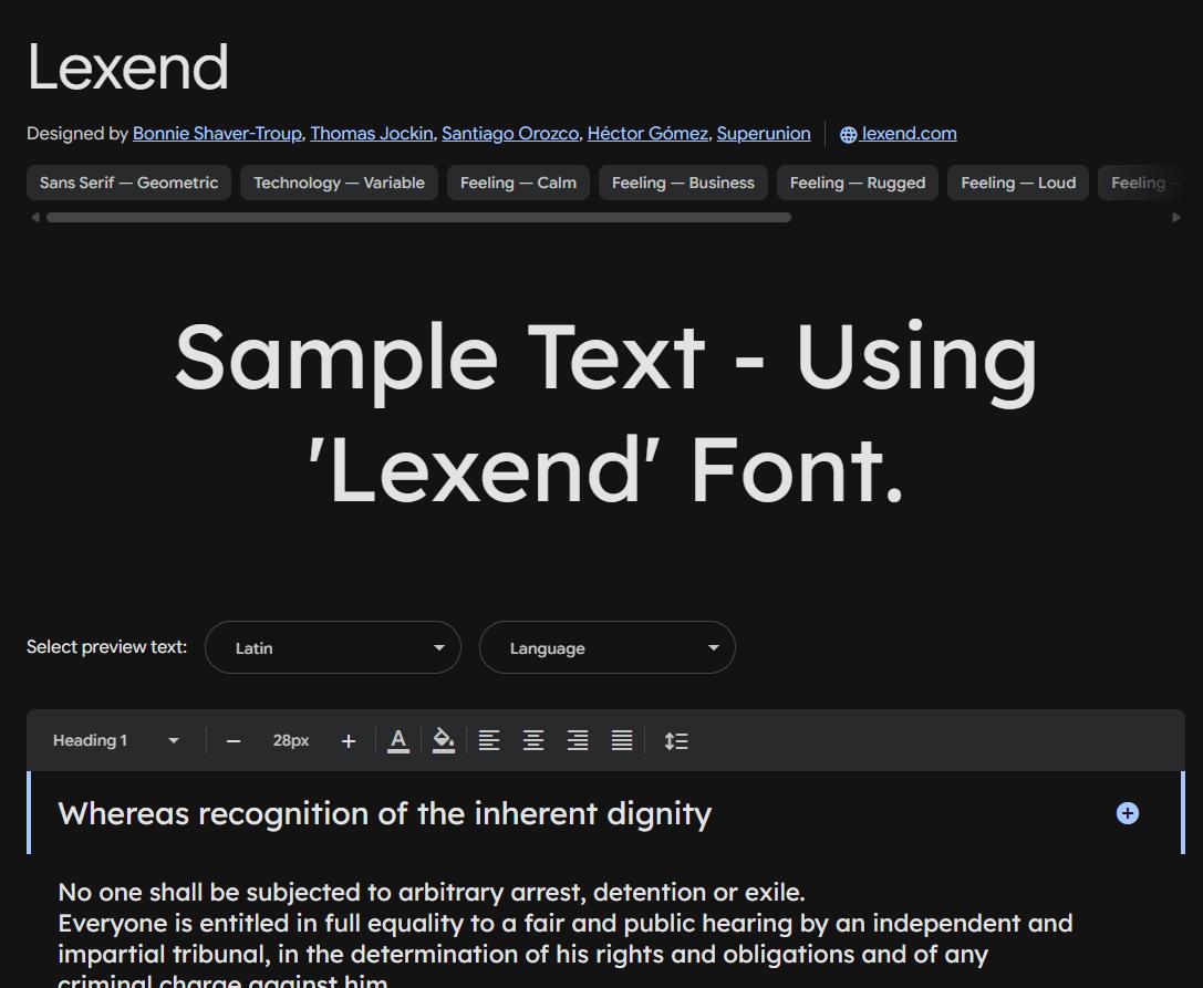 Image sample preview for text using Lexend font family