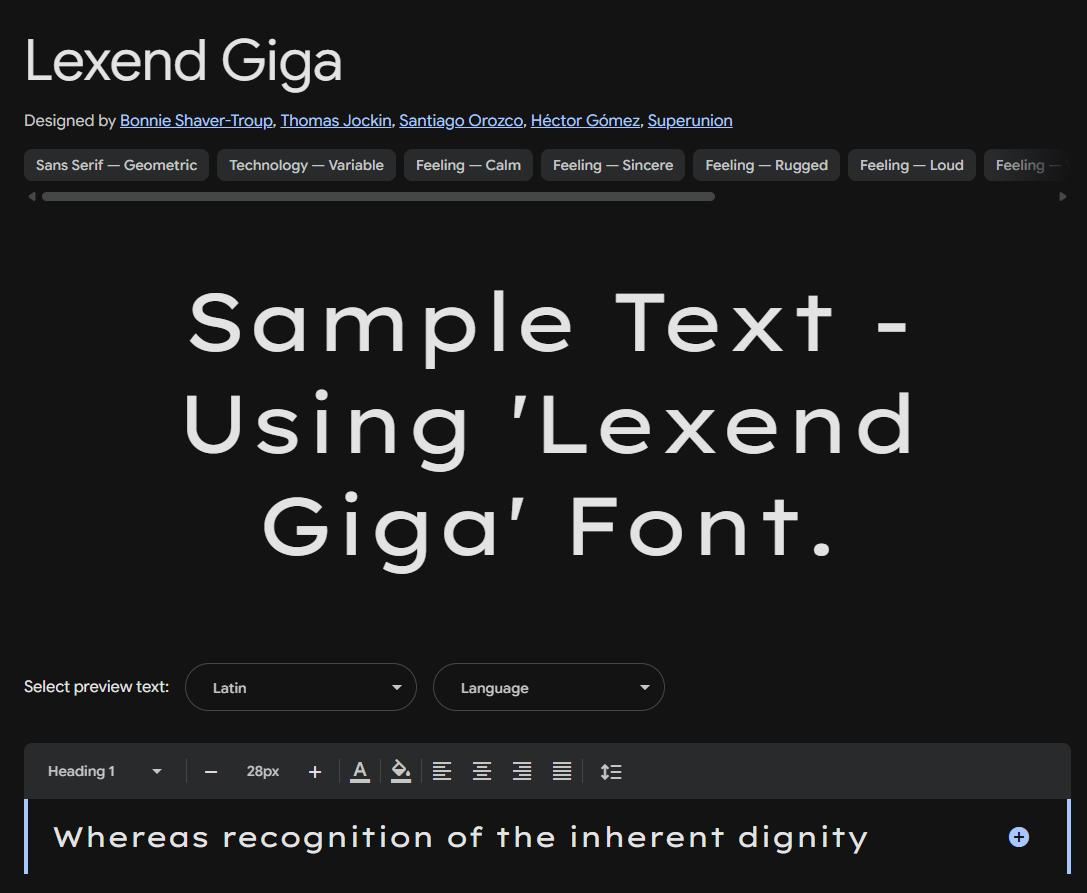 Image sample preview for text using Lexend Giga font family
