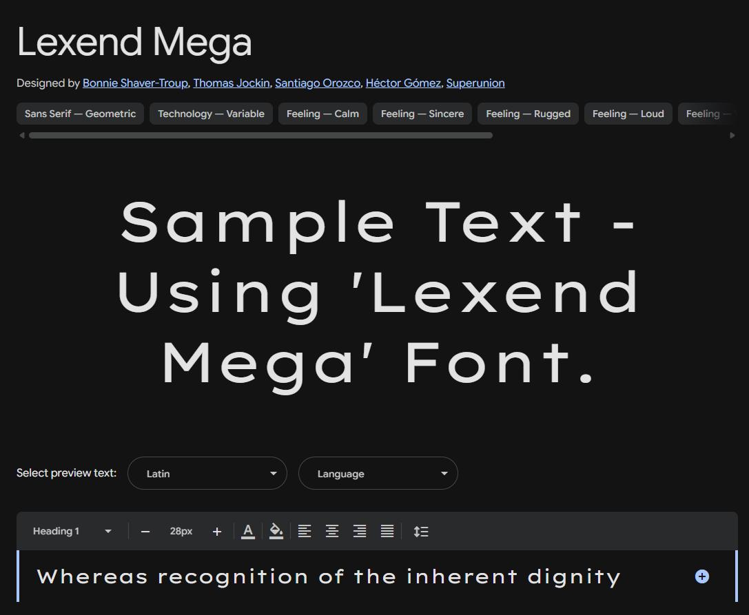 Image sample preview for text using Lexend Mega font family