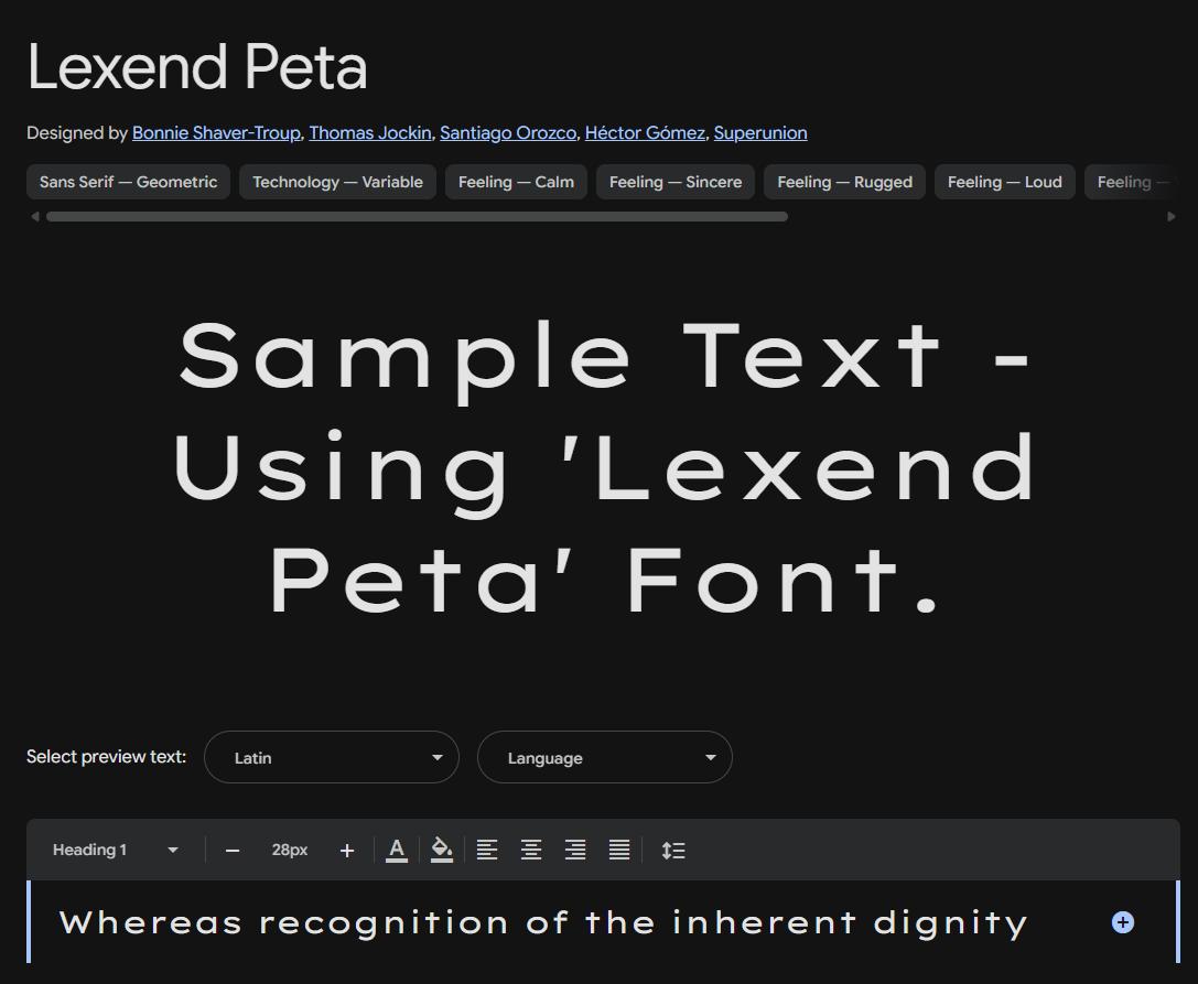 Image sample preview for text using Lexend Peta font family