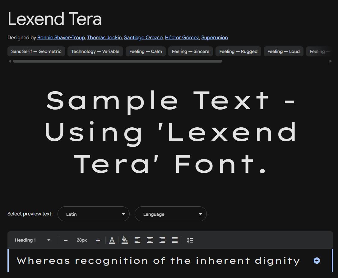 Image sample preview for text using Lexend Tera font family