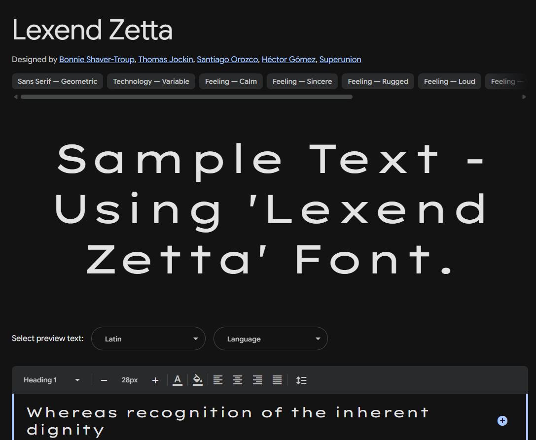 Image sample preview for text using Lexend Zetta font family