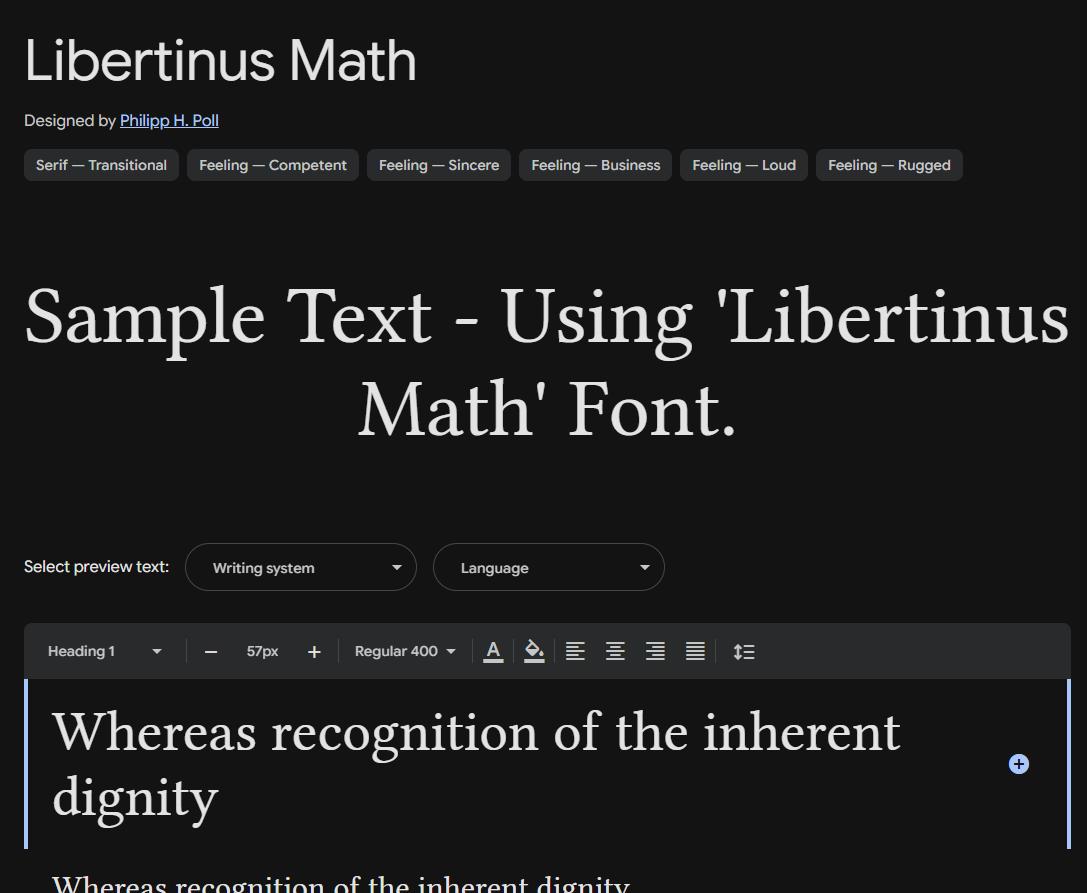 Image sample preview for text using Libertinus Math font family
