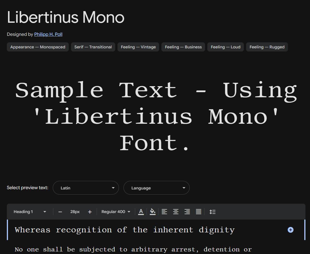 Image sample preview for text using Libertinus Mono font family