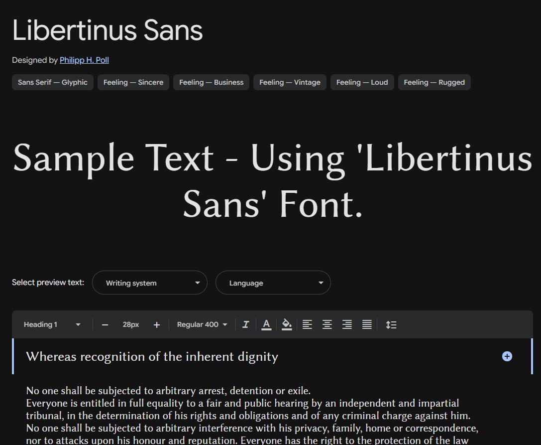 Image sample preview for text using Libertinus Sans font family