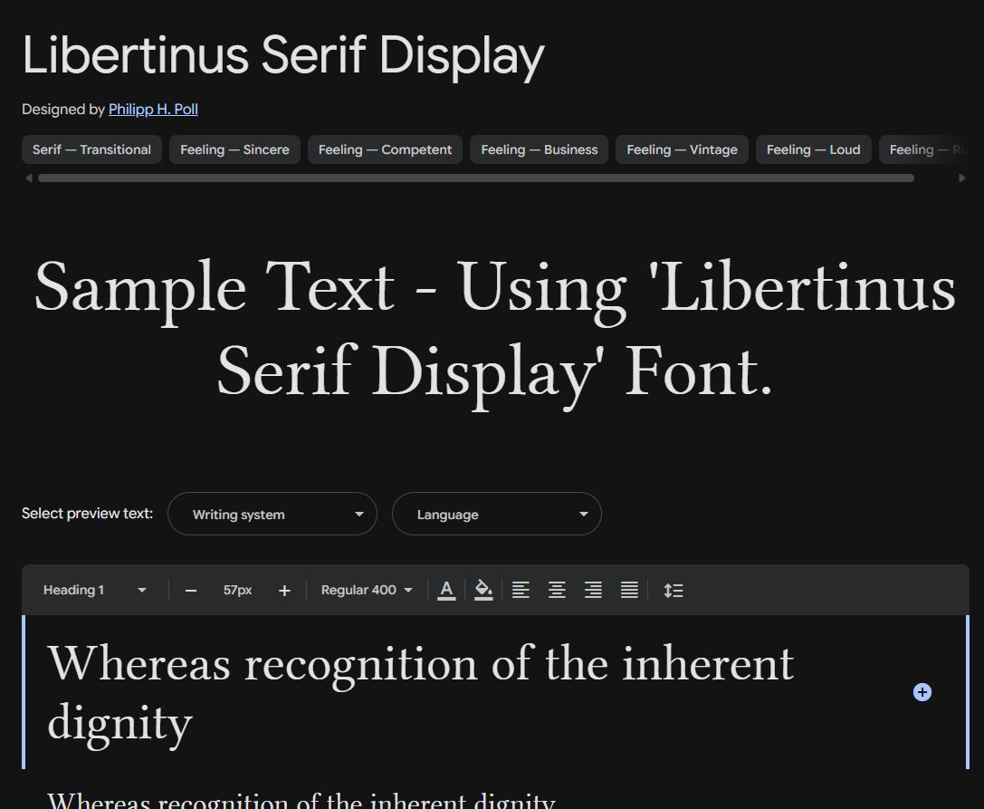 Image sample preview for text using Libertinus Serif Display font family