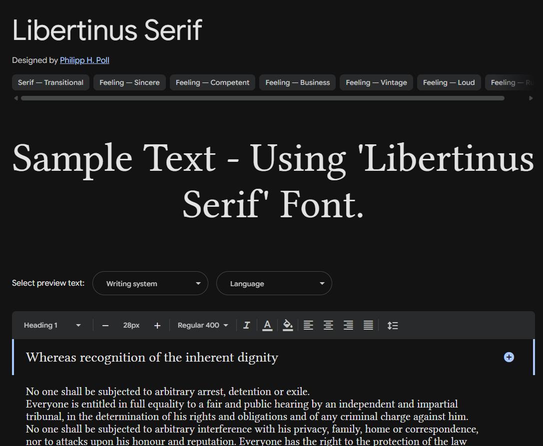 Image sample preview for text using Libertinus Serif font family
