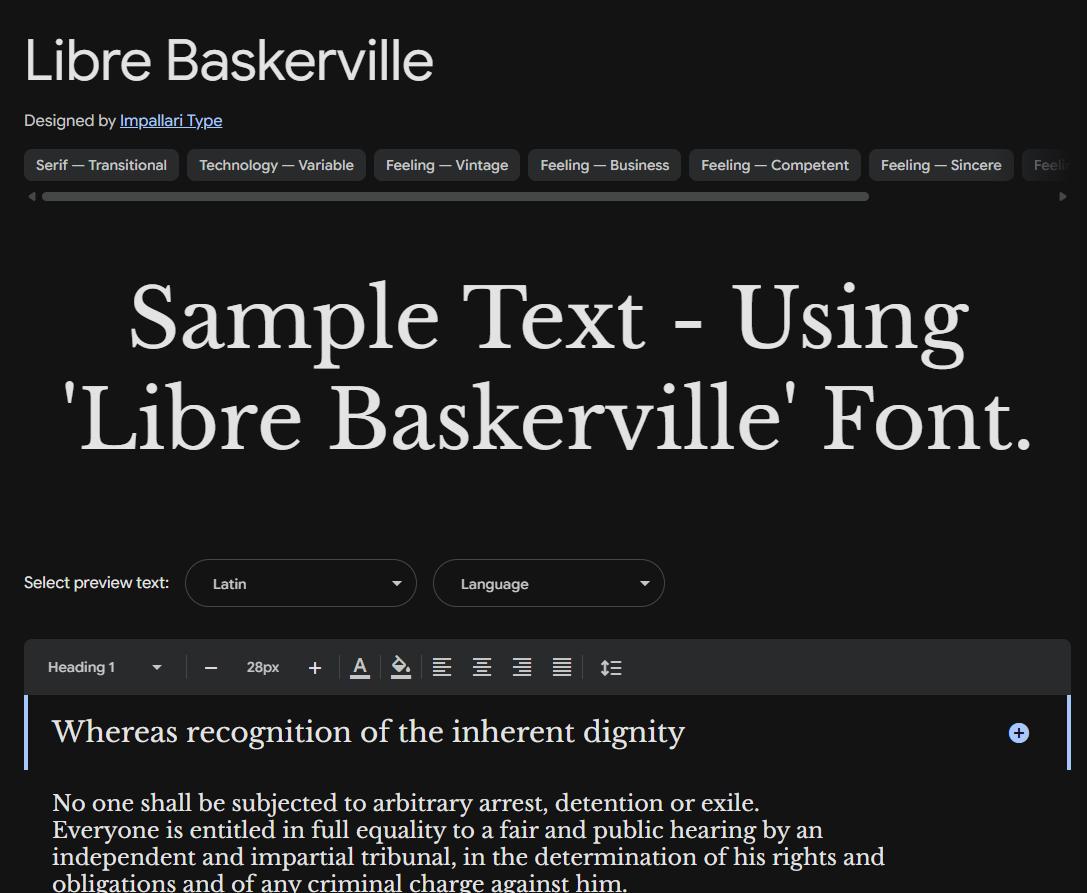 Image sample preview for text using Libre Baskerville font family