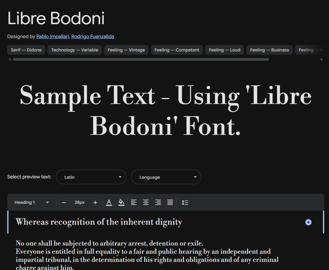 Image sample preview for text using Libre Bodoni font family