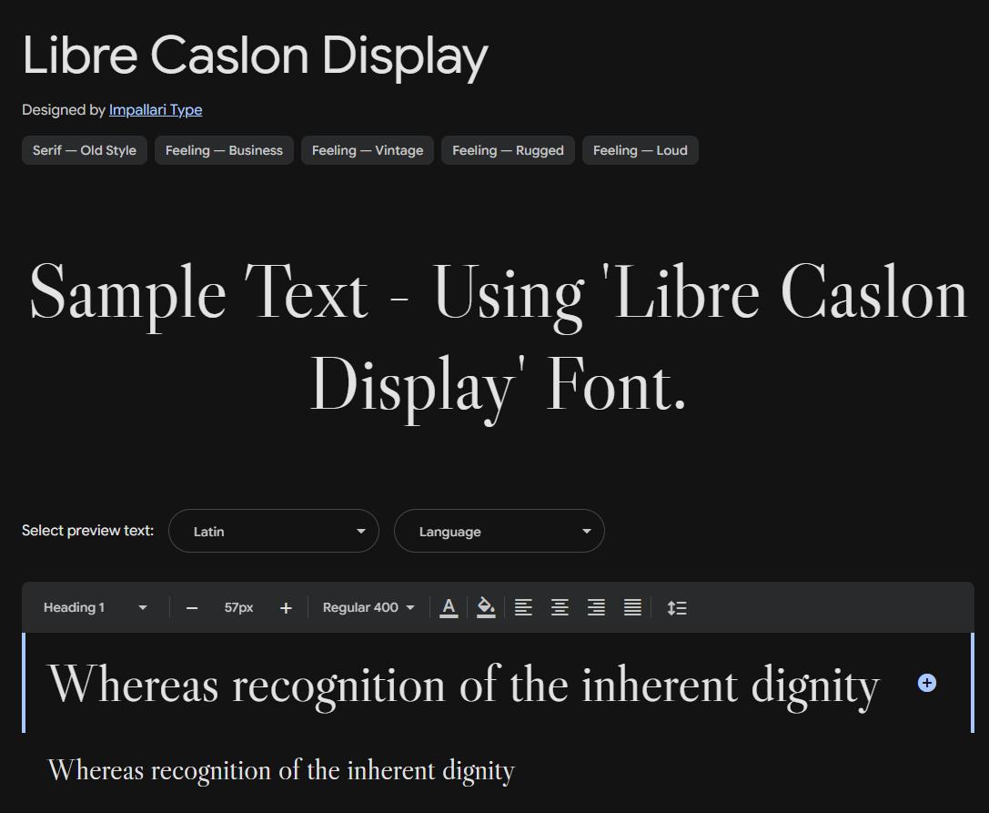 Image sample preview for text using Libre Caslon Display font family