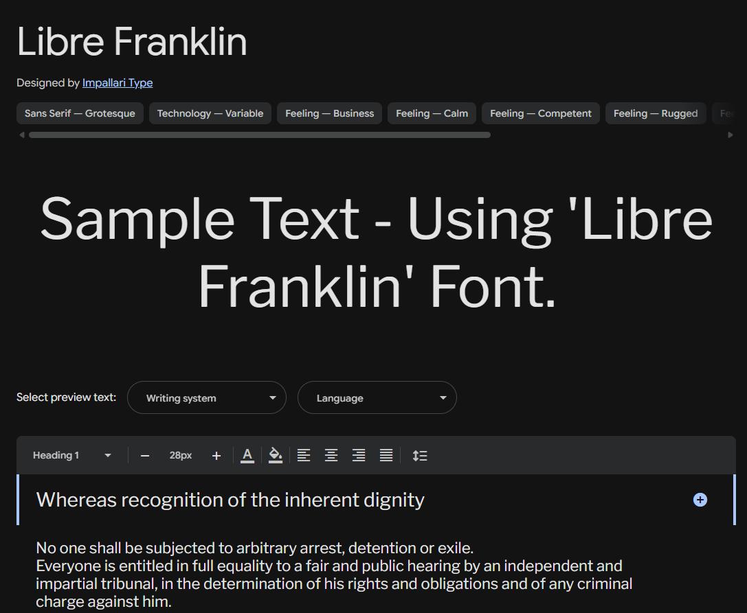 Image sample preview for text using Libre Franklin font family