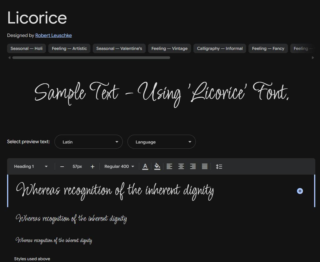 Image sample preview for text using Licorice font family