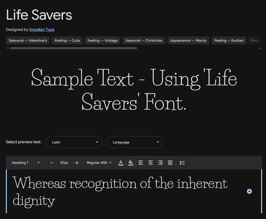 Image sample preview for text using Life Savers font family