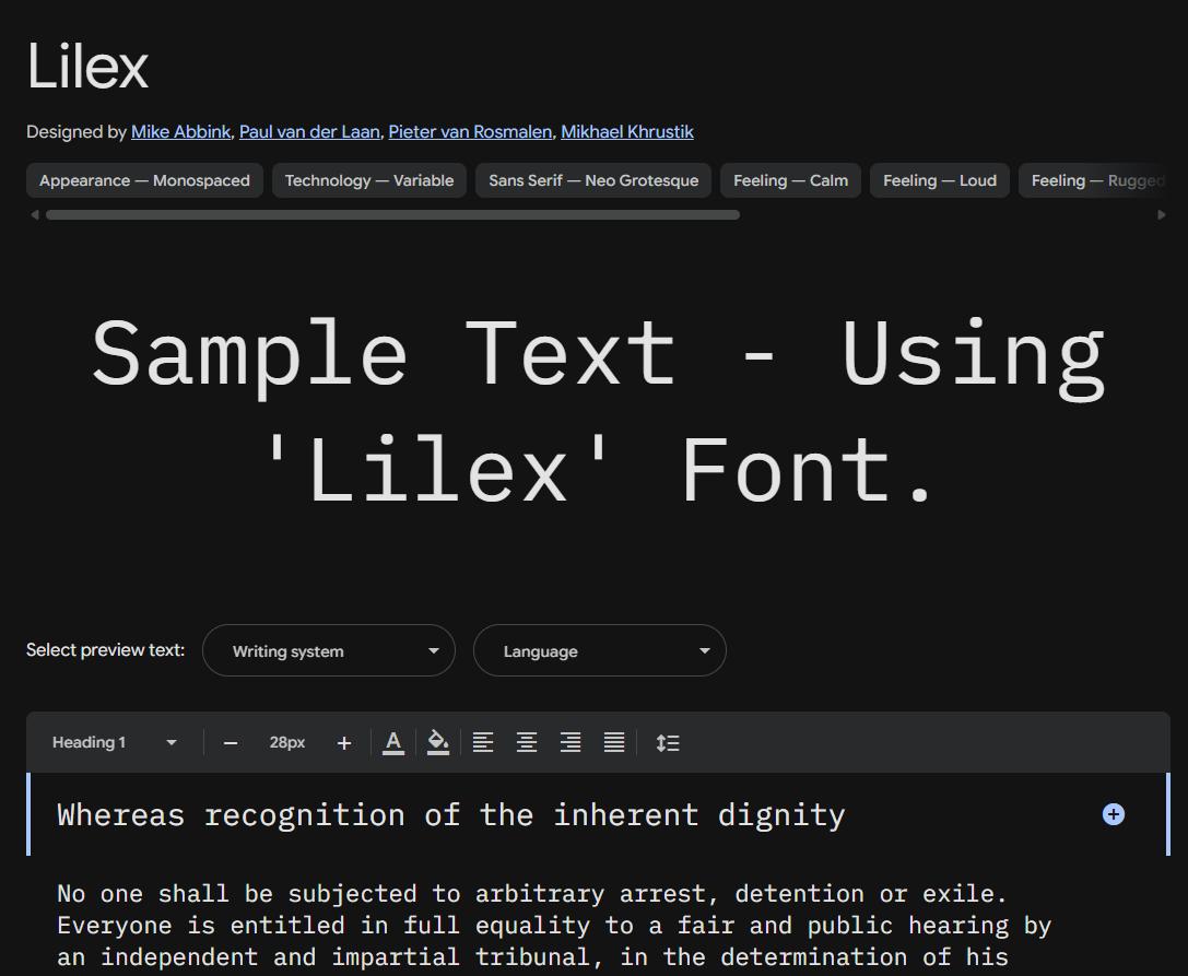 Image sample preview for text using Lilex font family