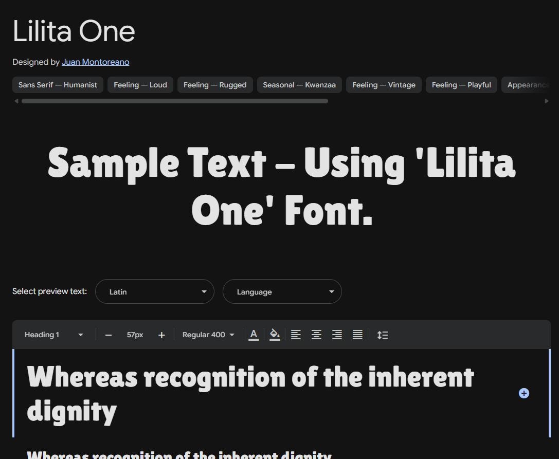 Image sample preview for text using Lilita One font family