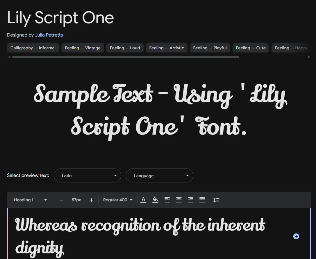 Image sample preview for text using Lily Script One font family