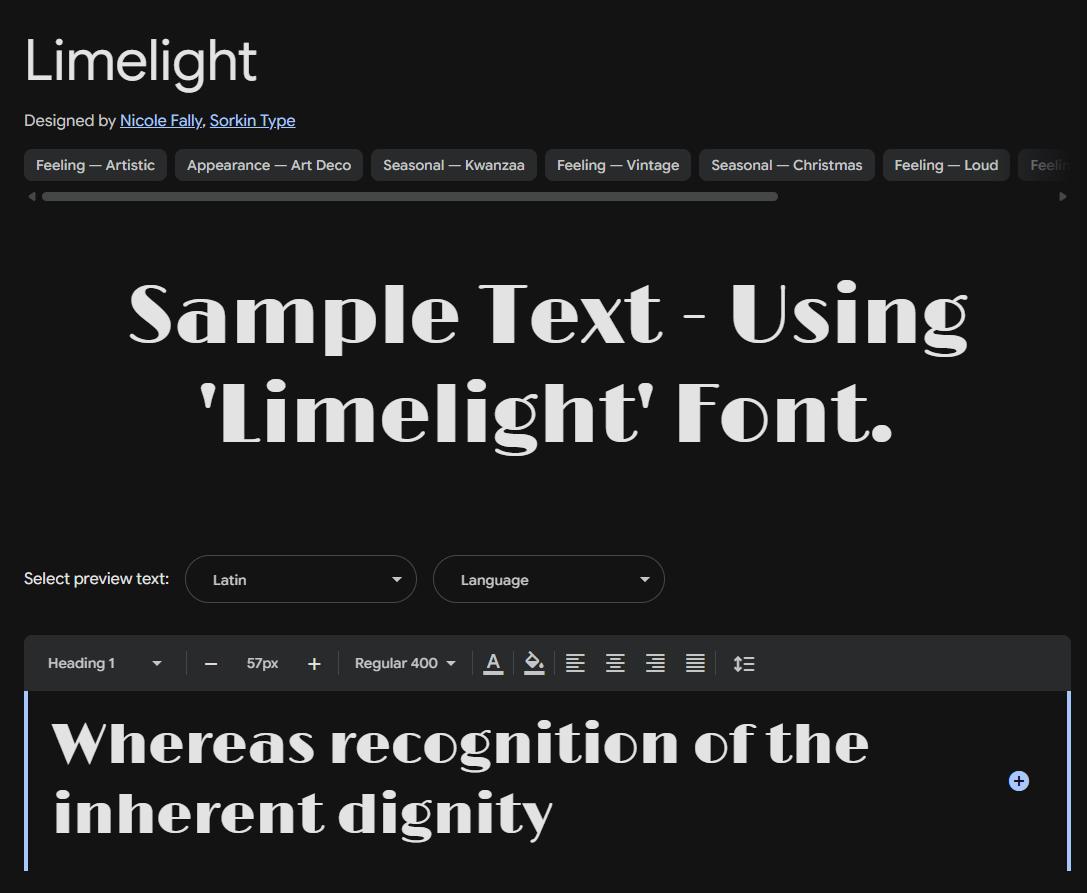 Image sample preview for text using Limelight font family