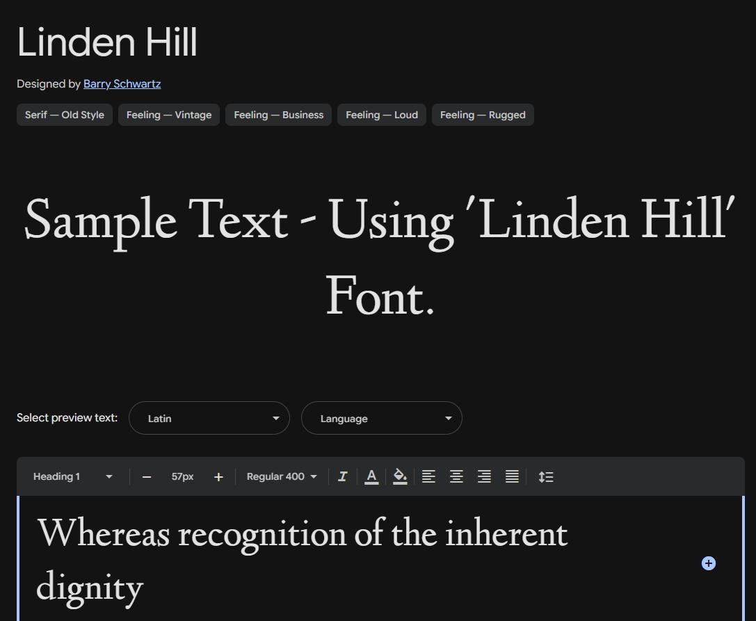 Image sample preview for text using Linden Hill font family