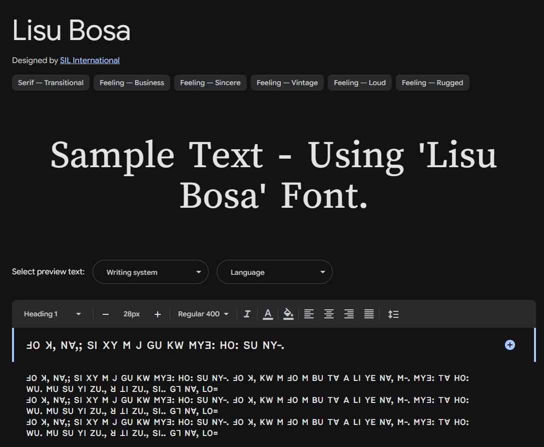 Image sample preview for text using Lisu Bosa font family